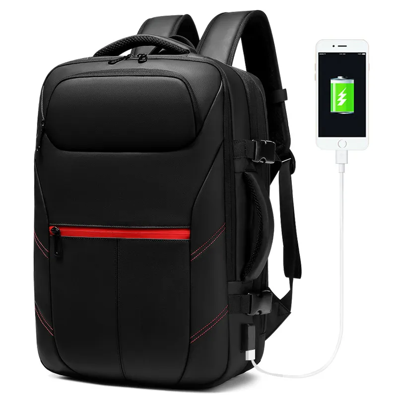 Мужской рюкзак для путешествий, вместительный мужской рюкзак Mochila, расширяемый рюкзак для ноутбука с usb зарядкой, деловая Водонепроницаемая Мужская черная сумка