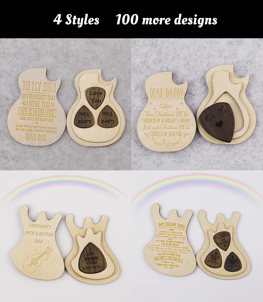 Custom Guitar Pick Holder with 3 Pcs Wooden Guitar Picks Engraved Name,Text,Customized Gift for Dad,Husband,Boyfriend,Son,Friends Personalized Guitar Pick Case Box 