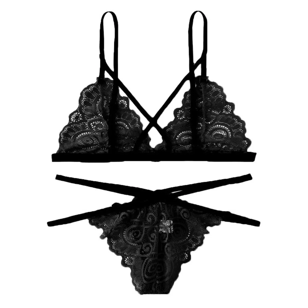 Low Price Loss Sale 2019 New Sexy Women Plus Size Lace V-Neck Bra +Thong Lingerie Set Underwear S-2XL Dress For Sex Beautiful