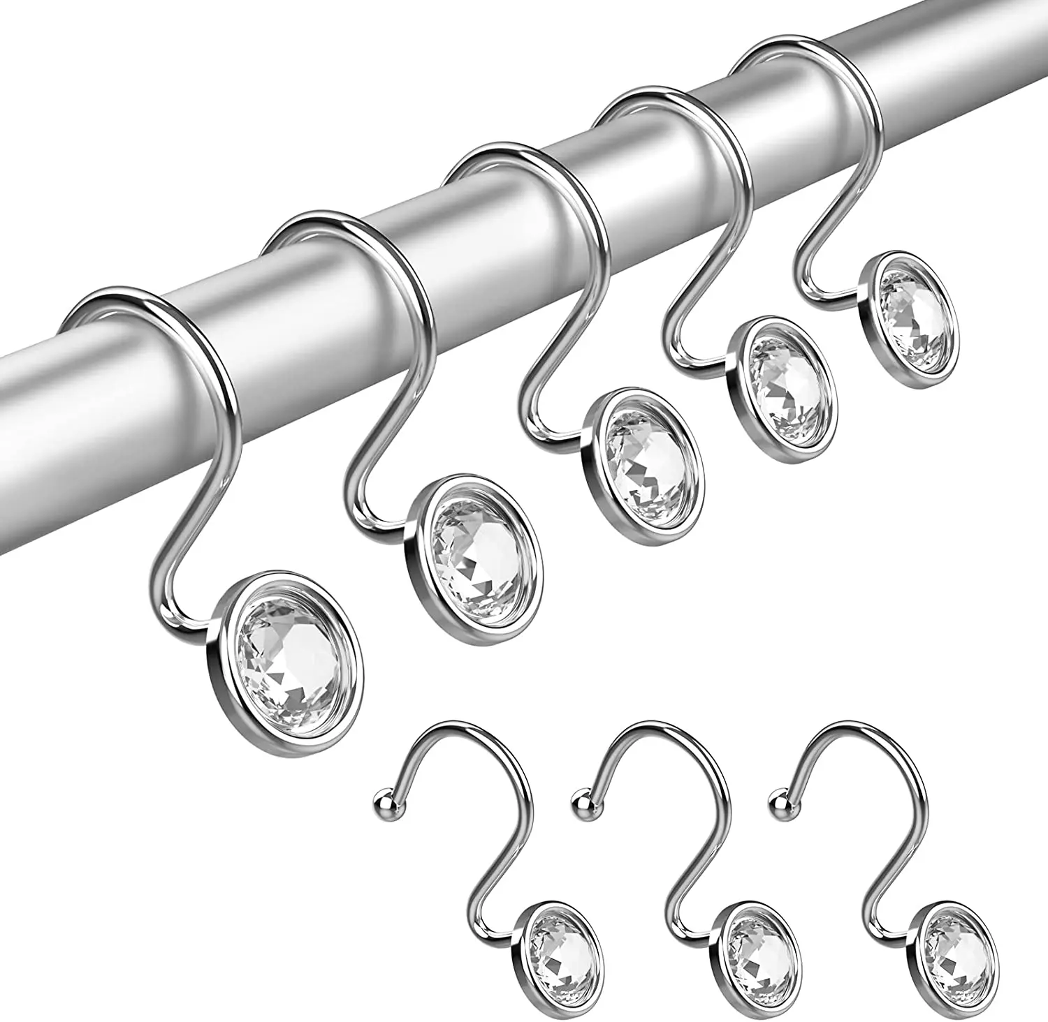 

12 Pieces Shower Curtain Hooks,Rustproof S Shape Zinc Alloy Shower Liner Hooks,Diamond Pattern Bathroom Curtain Hook for Bedroom