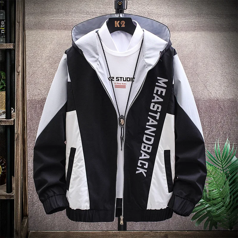 

2020 Spring Men New Style Trend Contrast Color Joint Hooded Jacket-Style Casual Loose-Fit Workwear Coat Men's Fashion