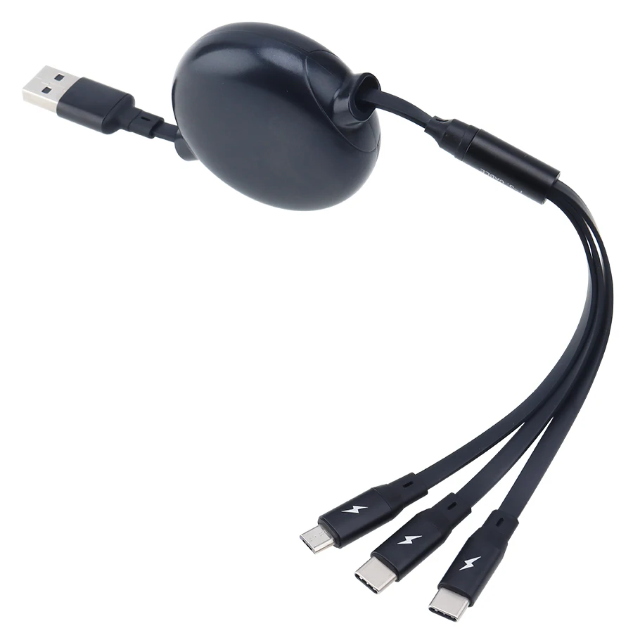 US $658.59 120cm 3 in 1 Retractable USB Micro Type C Cable for iPhone XS X Fast Charging Data Sync USBC Cord For Xiaomi 8 Samsung 200pcs