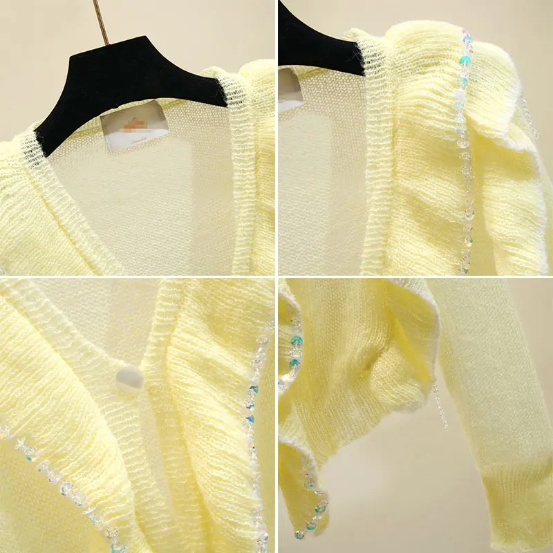 Woman's Sweaters New Ruffle V-neck Spring Autumn Female Coat Cardigan Ladies Ruffles Knitted Cardigans Woman's Sweaters New Ruffle V-neck Spring Autumn Female Coat Cardigan Ladies Ruffles Knitted Cardigans