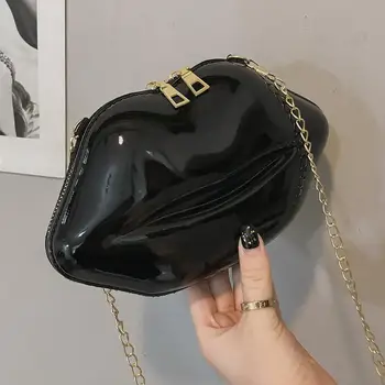 

Solid Color Lips Women PVC Crossbody Handbags Chain Messenger Bags Shoulder Evening Party Clutch