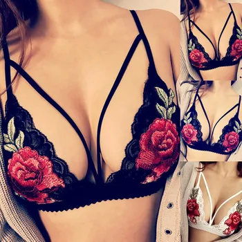 

Flower Embroidery Lace Bra Women Wire Free Seamless Bralette Spaghetti Strap Sexy Lingerie Sostenes De Mujer Bras For Women