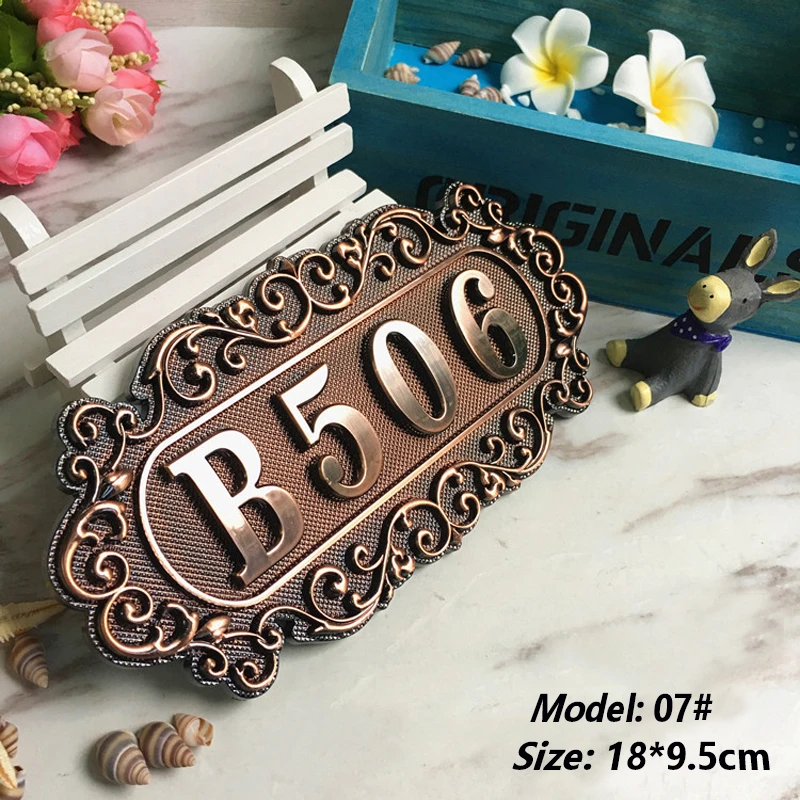 Imitation Metal Bronze House Number ABS Plastic Door Plate Custom Sign Door Number Sticker For Hotel Apartment Villa Plate house number signs house numbers number plate door signs