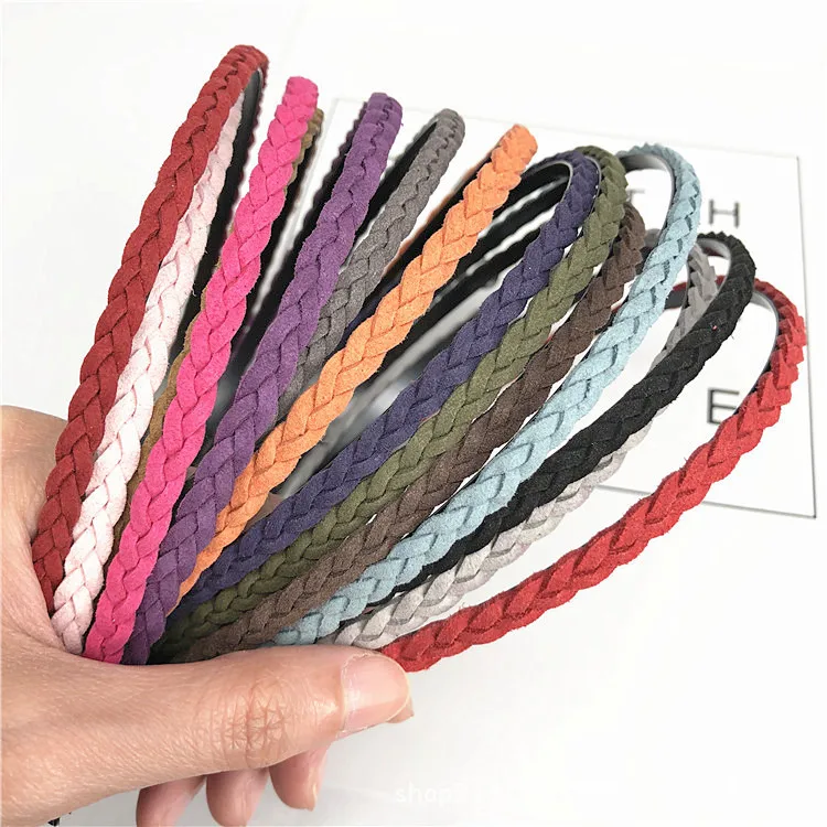 12 Color Braided Twist Leather Hairband Handmade 5mm Solid Thin Headband Bohemian Headwrap Hair Accessories For Women Girls hair clips for women