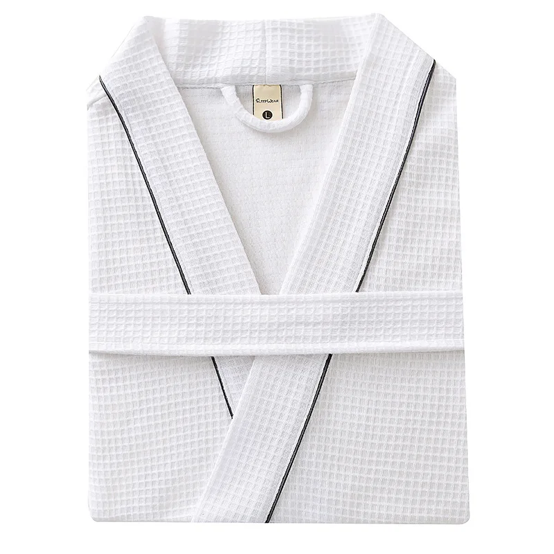 Waffle Kimono Bathrobe Gown Couple Sleepwear Soft Intimate Lingerie Men Nightgown Home Clothes Casual Nightwear Homewear