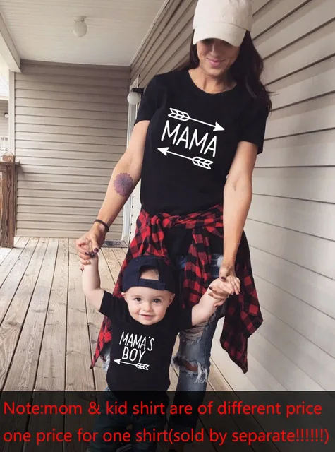 Mama and Mama's Boy Print Mom and Son Matching Shirts Casual Mother Son Black Cotton Tshirt Baby Boy Bodysuit 2