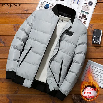 

Parkas Men Hooded Thicker Zipper Leisure Simple All-match Korean Solid Colour Simple All-match High Quality Parka Mens Outerwear