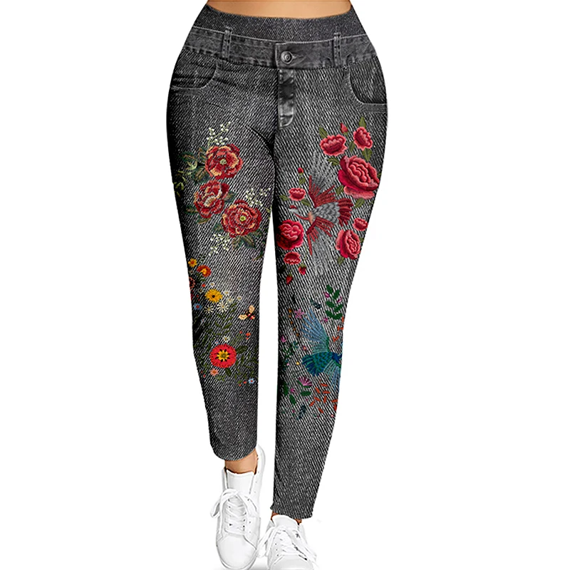 Новинка, женские леггинсы размера плюс с 3D цветочным принтом, сексуальные обтягивающие леггинсы со средней талией, женские повседневные штаны - Цвет: Style 2 Gray