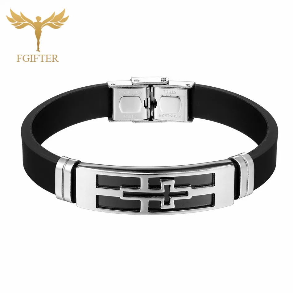 Cross Bangles Панк скорпион браслеты мужские ювелирные изделия из нержавеющей стали браслет регулируемый черный силиконовый ремень браслет - Окраска металла: Cross Bangles