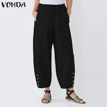 

Summer Pants 2020 Women Trousers Casual Solid Buttons Long Pants VONDA Female Pockets Pants Femme Pantalons Plus Size