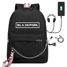 Love BlackPink Rose Lisa Fans USB Рюкзак Школьная Сумка Черный Розовый Mochila дорожные сумки рюкзак с цепочкой для ноутбука USB порт для наушников