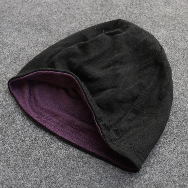Осенне-зимней одежды в стиле унисекс мериносовая шерсть манжеты Beanie шляпа 2 Слои Для мужчин Для женщин шерсти Кепки мягкие спортивные кроссовки на открытом воздухе теплая шапка OSFA - Цвет: Black Purple
