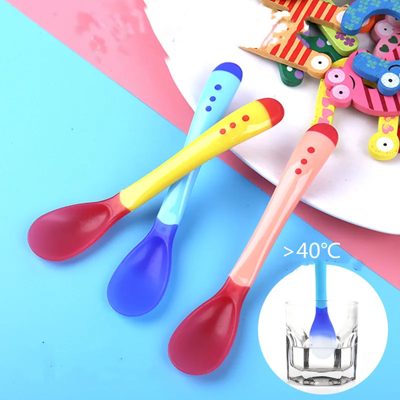 

2pcs/set Temperature sensing Spoon and Fork Feeding Sets BPA Free Baby Tableware Kids Heat Sensitive Spoon Toddler Dishes