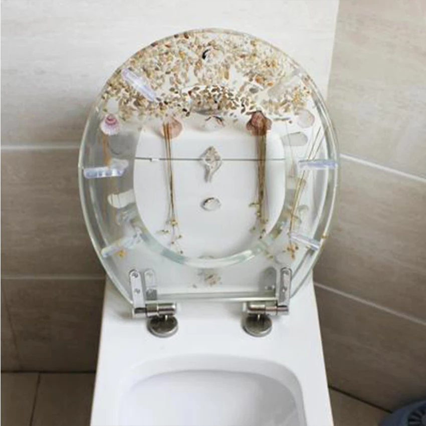 

New 47*38CM High-grade Beautiful Resin Toilet Seat Cover Stainless Steel Slow Down Toilet Cover Mute Thickened U/V/O Universal