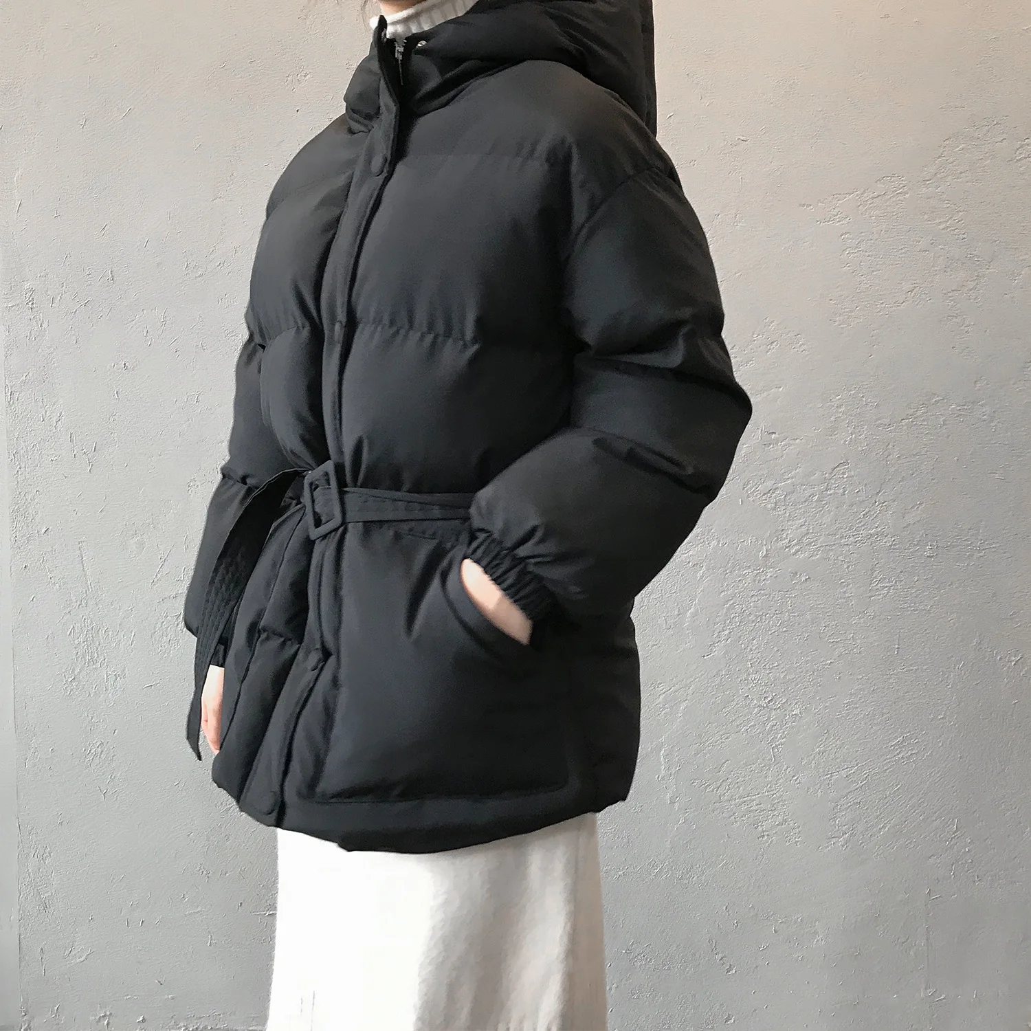 Lugentolo, Женская парка, зимняя, Корейская, свободная, Студенческая, с капюшоном, сохраняющая тепло, пальто, одежда для хлеба, утолщенная, повседневная, на молнии, простая, однотонная, парка
