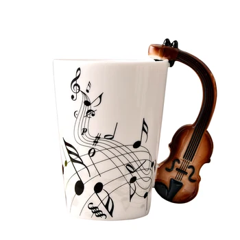 

Musical Instrument Style Coffee Mug Eco Friendly Milk Coffee Cup Creativity Funny Guitar Violin Handle Coffee Ceramic Mugs