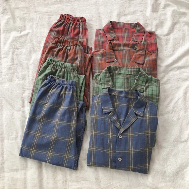 

Warm Vintage-Plaid Pajamas Women Long Sleeve Autumn & Winter Korean-style Fresh Students Home Wear Two-Piece Set