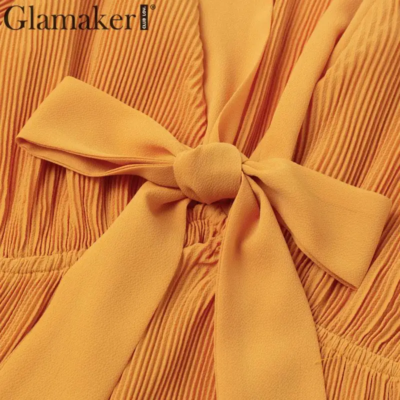 Glamaker, элегантное платье трапециевидной формы с глубоким v-образным вырезом, женское платье с поясом и длинным рукавом-фонариком, платье с высокой талией, женские вечерние платья на осень и зиму, сексуальное платье