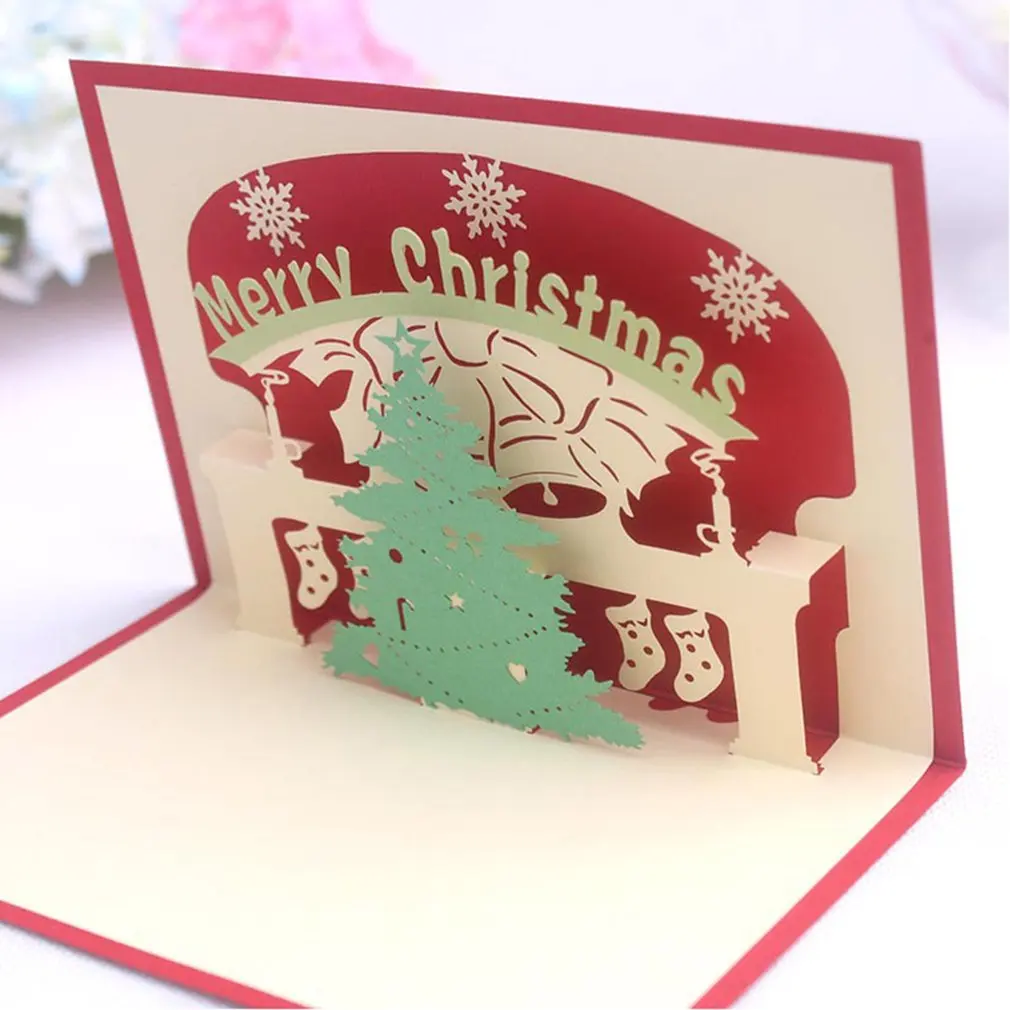  Hollow Carving 3D Pop Up Festival Greeting Cards Merry Christmas Trees Shape Party Invitations Card - 4.0006E+12