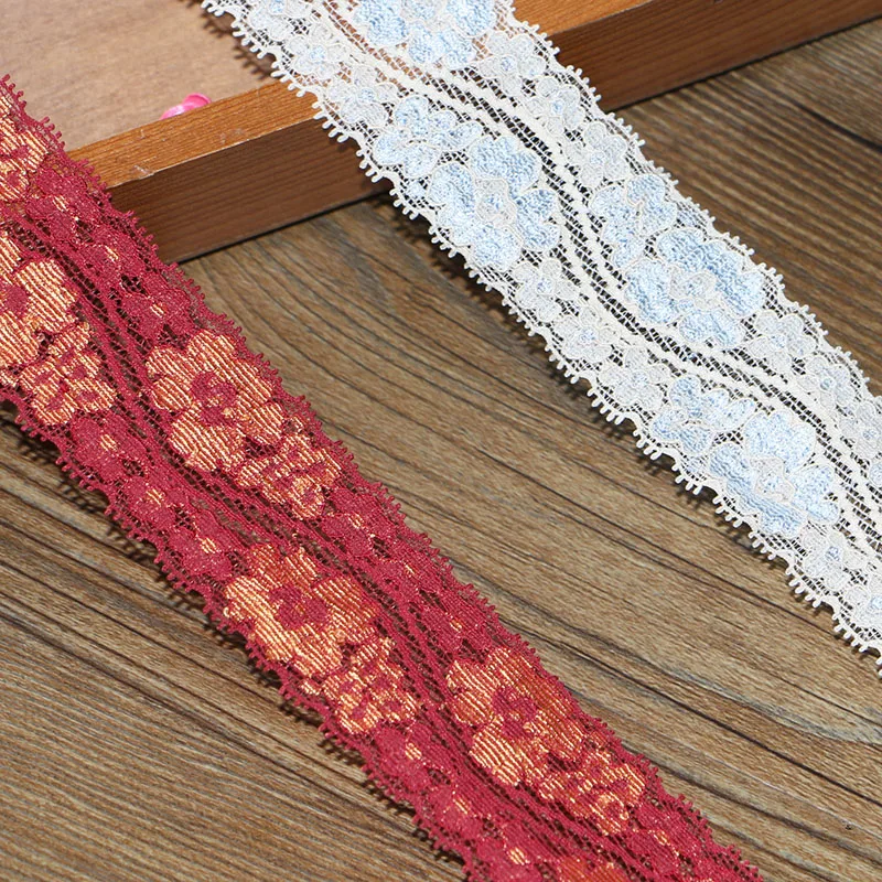 

New 5-yard 4cm high-quality rice blue and red-gold lace stretch lace sewing household clothing accessories DIY material