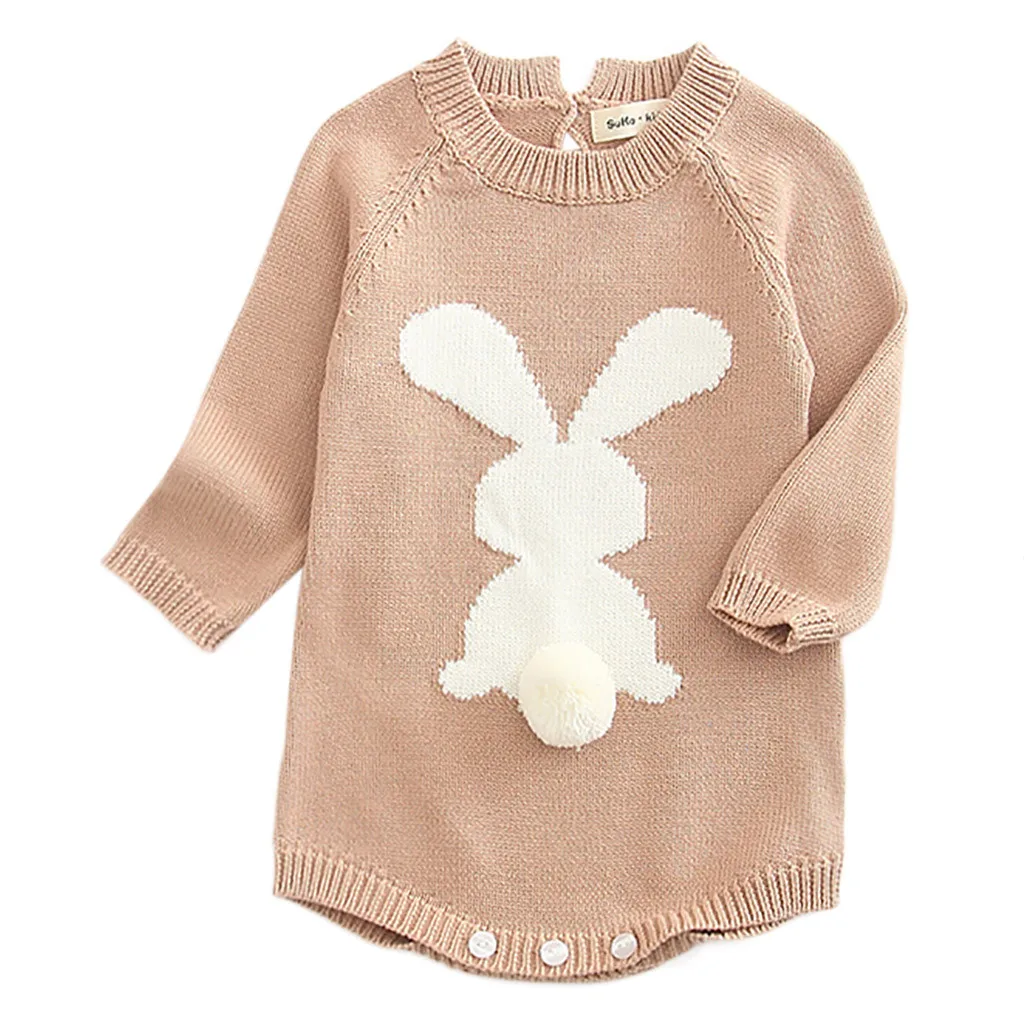 Вязаный свитер с рисунком кролика и помпонами для новорожденных девочек; комбинезон; боди; теплый базовый свитер; вязаная одежда для отдыха