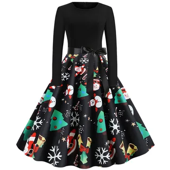 

Autumn Winter Christmas Dress New Year Festival Family Party Vintage Long Sleeve Dress 50s Housewife Casual Evening clothes