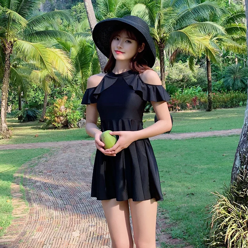 

2019 New Style Solid Color Students Conservative Cover Meat Slimming South Korea Sexy Push up Two-piece Swimsuits Women's