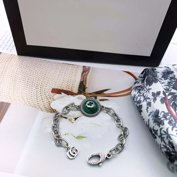 

Fashion retro high quality Serpentine Malachite Bracelet S925 Sterling silver Jewelry Simple and elegant Luxury brands gift