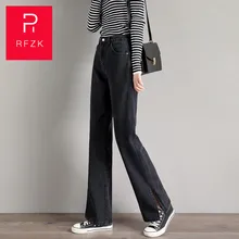 Rfzk осенние и зимние новые приталенные Джинсы женские хлопковые Модные свободные прямые джинсовые брюки женские широкие брюки