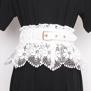 

Women black white lace belt fashion 2020 Korean style elastic peplum belts luxury designer brand cute belts