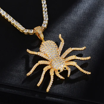 

D&Z Hip Hop Jewelry Spider Pendant Bling Iced Out Micro Paved Zircon Letters Necklaces Pendants with Twisted Chain