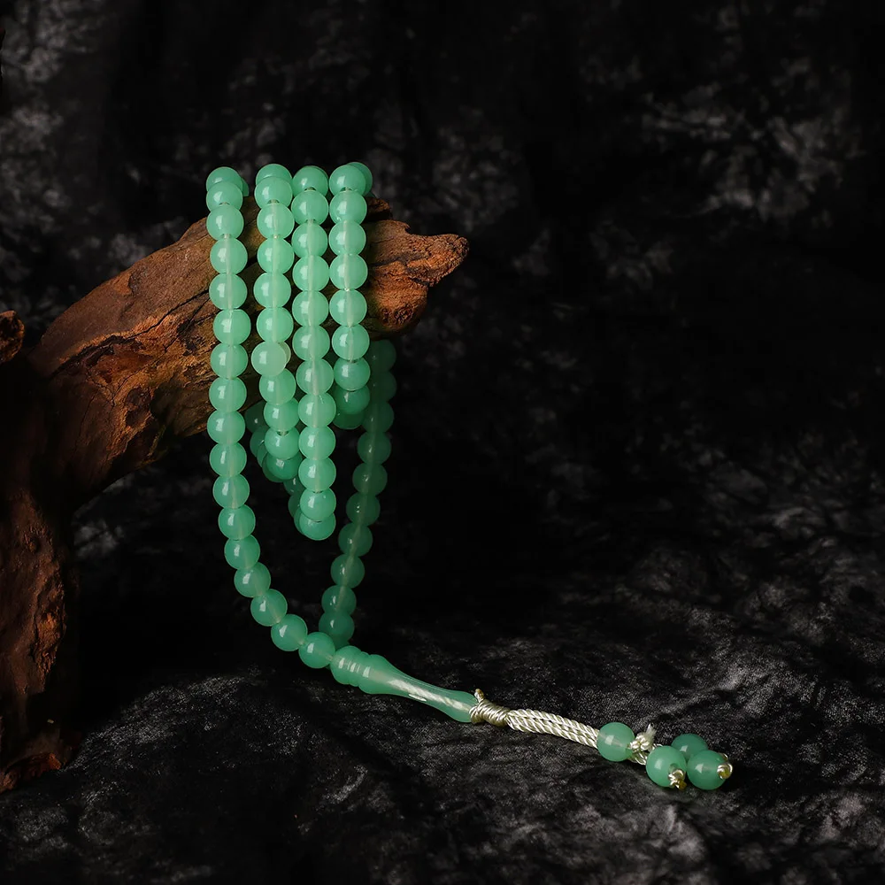 8MM Muslim Islami Luminous Natural Stone Tassel Pendant Rosary Glow in Dark 99 Beaded Rosary For Middle East Men Women stone bead necklace