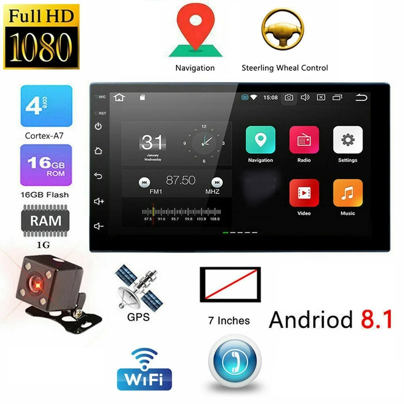 7 Inch 2Din Android 8.1 Car MP5 Player Capacitive Contact Screen Car GPS Navigation FM AM Radio
