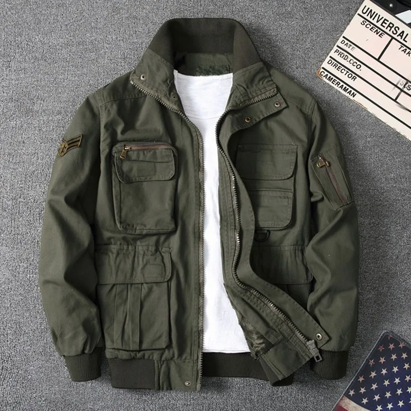m and green f l EECE Осенняя Новая мужская камуфляжная военная куртка с несколькими карманами, армейская флисовая подкладка, пальто со стоячим воротником, свободная повседневная тактическая куртка-бомбер - Цвет: m and green f l EECE