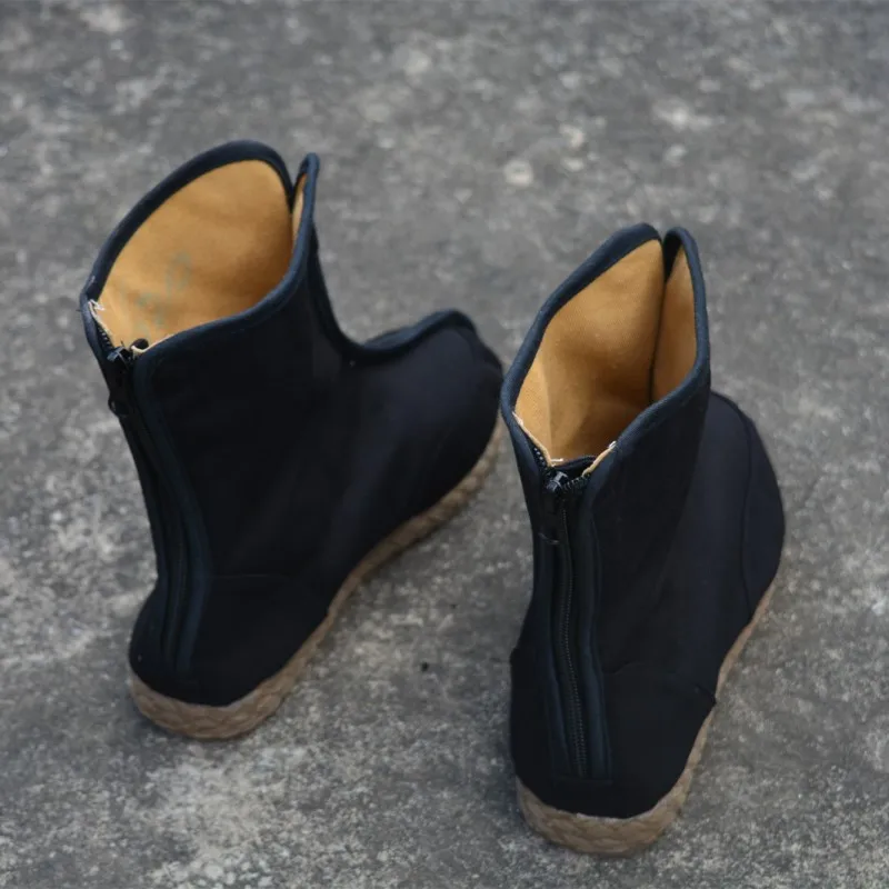 Han Dynasty Cotton Fabric Warrior Swordsman Boots For Men Chinese Style Retro Officer Boots Vintage Breathable Shoes