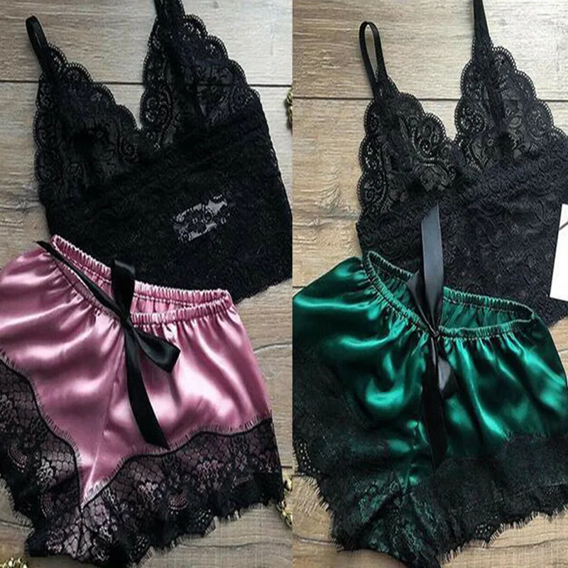 

Пикантное нижнее белье из 2 предметов, топ и шорты, Модный женский кружевной комплект из двух предметов, пижама в стиле Babydoll, комплект спортивного нижнего белья, ночная рубашка