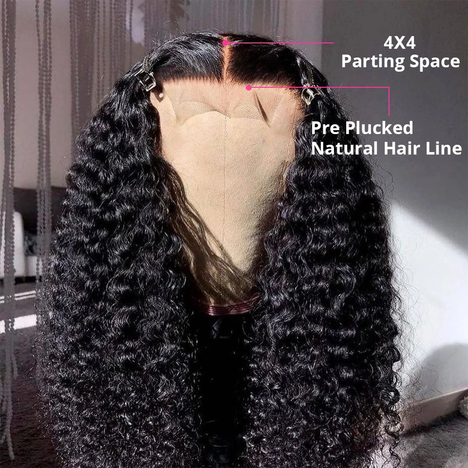 28 30 Inch Deep Wave Frontal Wig Brazilian Curly Human Hair Wigs for Women 4x4 Closure Wig HD Transparent Lace Front Wig
