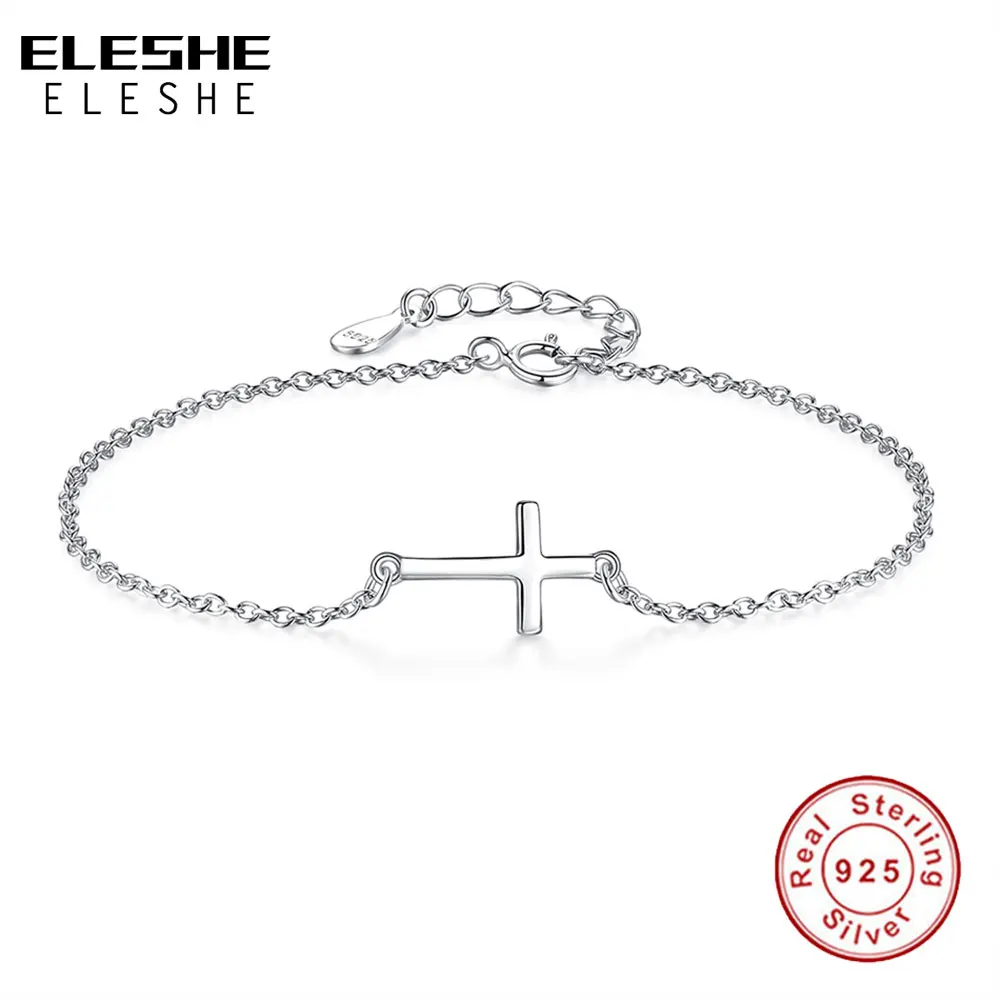 ELESHE Fashion 925 Sterling Silver Faith Cross Heart Clover Charm Bracelet Crystal Zircon Link Chain for Women Jewelry | Украшения и