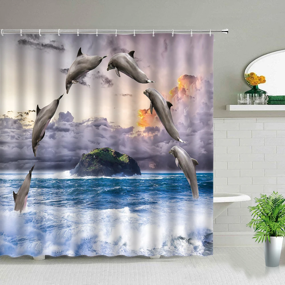 Shower Curtains Animal Sea dolphins fish waterproof 