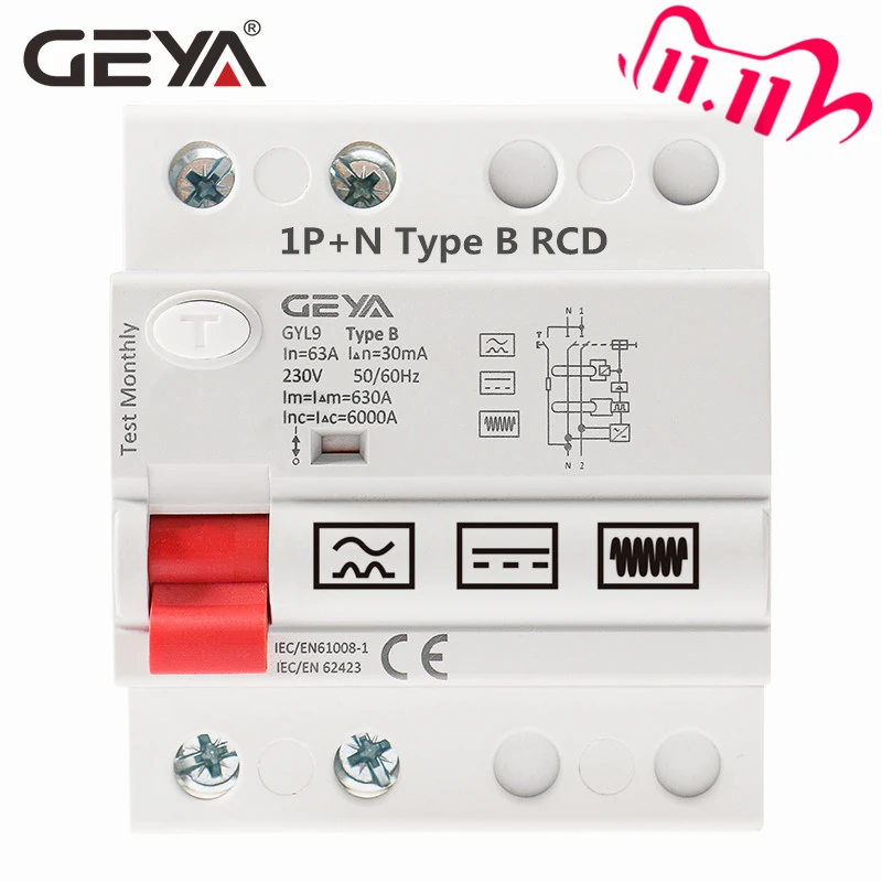 

Free Shipping GEYA B Type RCCB Residual Current Circuit Breaker DC ELCB 2P 4P 40A 63Amp 30mA 300mA Type B 10KA RCD