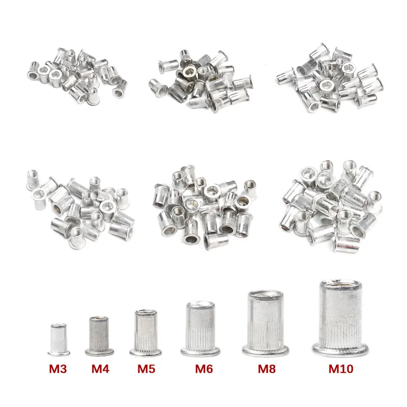 Aluminum Alloy Rivet Flat Head Threaded Rivet Insert Nutsert Cap Nut Kit M3 M4 M5 M6 M8 20/50Pcs rivets and fasteners rivets and screws