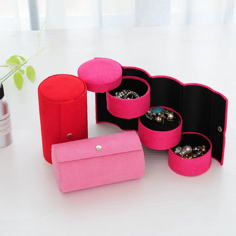 

[3444] Flannel Cylinder Three Layer Storage Jewelry Box Vintage Jewelry Box Portable Accessories Gift Box Wholesale 101G