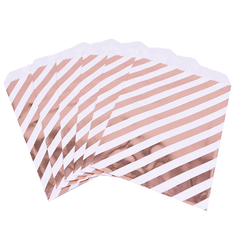 rose gold twill 25/50 шт. крафт Бумага сумки Лечить сумка в полоску шеврон конфетная сумка подарочные пакеты Еда упаковка детского дня рождения свадьбы партия поддерживает поставки - Цвет: rose gold twill