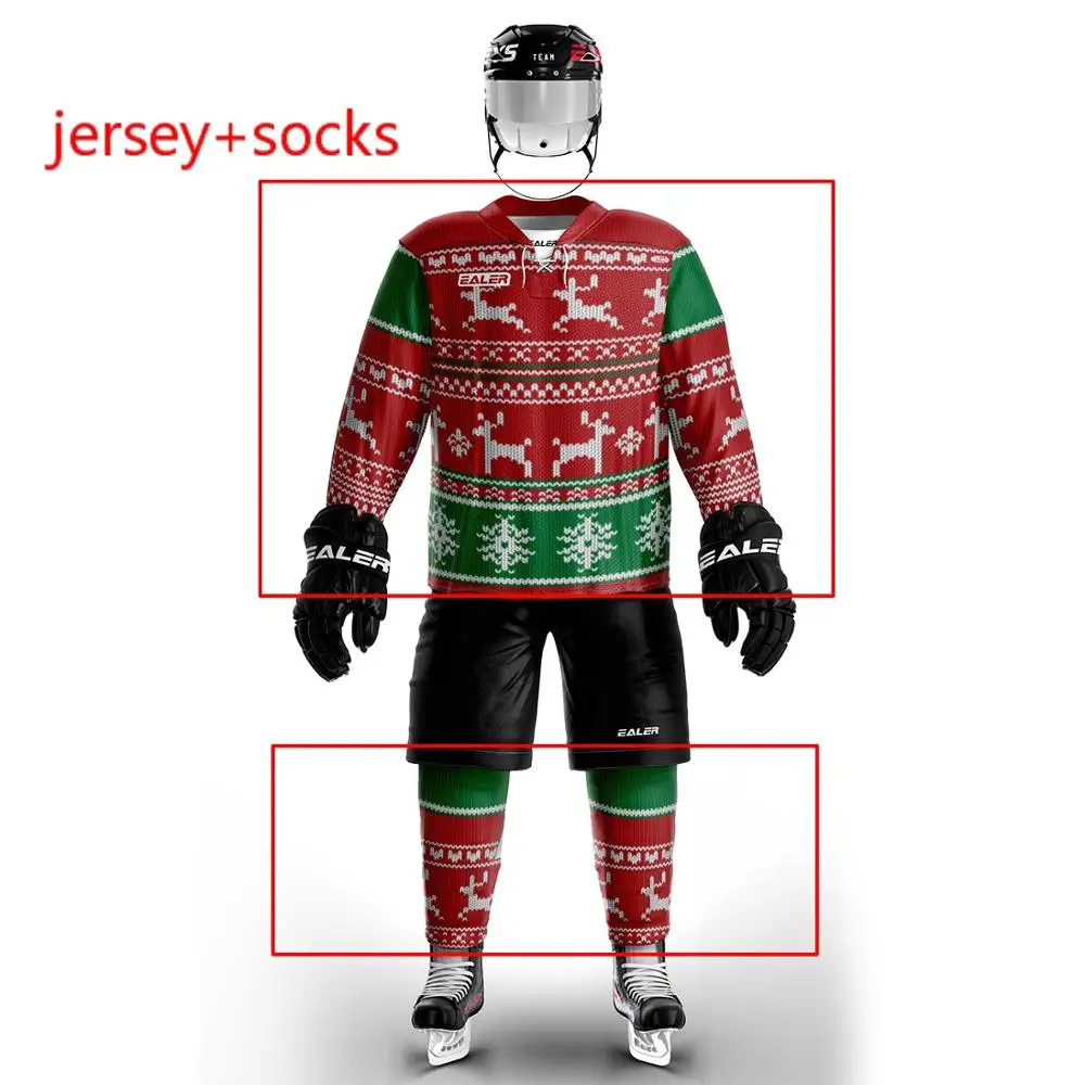 COLDOUTDOOR Рождественская винтажная хоккейная трикотажная куртка+ носки, леггинсы, комплект с лосем и снегом - Цвет: red green white