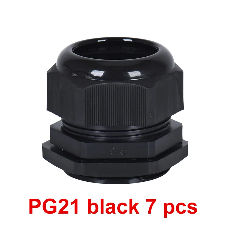PG21 black 7 pcs Нейлоновый пластиковый провод и кабель Водонепроницаемый шарнир PG18-PG27 головка грамм, фиксированное уплотнение - Цвет: PG21 black 7 pcs