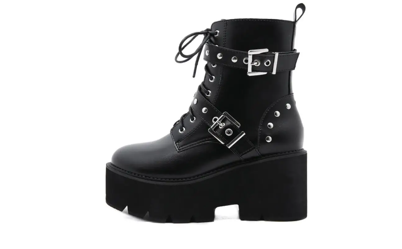 Autumn Winter Lace Up Elastic Leather Shoes For Women Ankle Boots Sexy High Heels Balck Brown Black Platform Shorts Boots Large