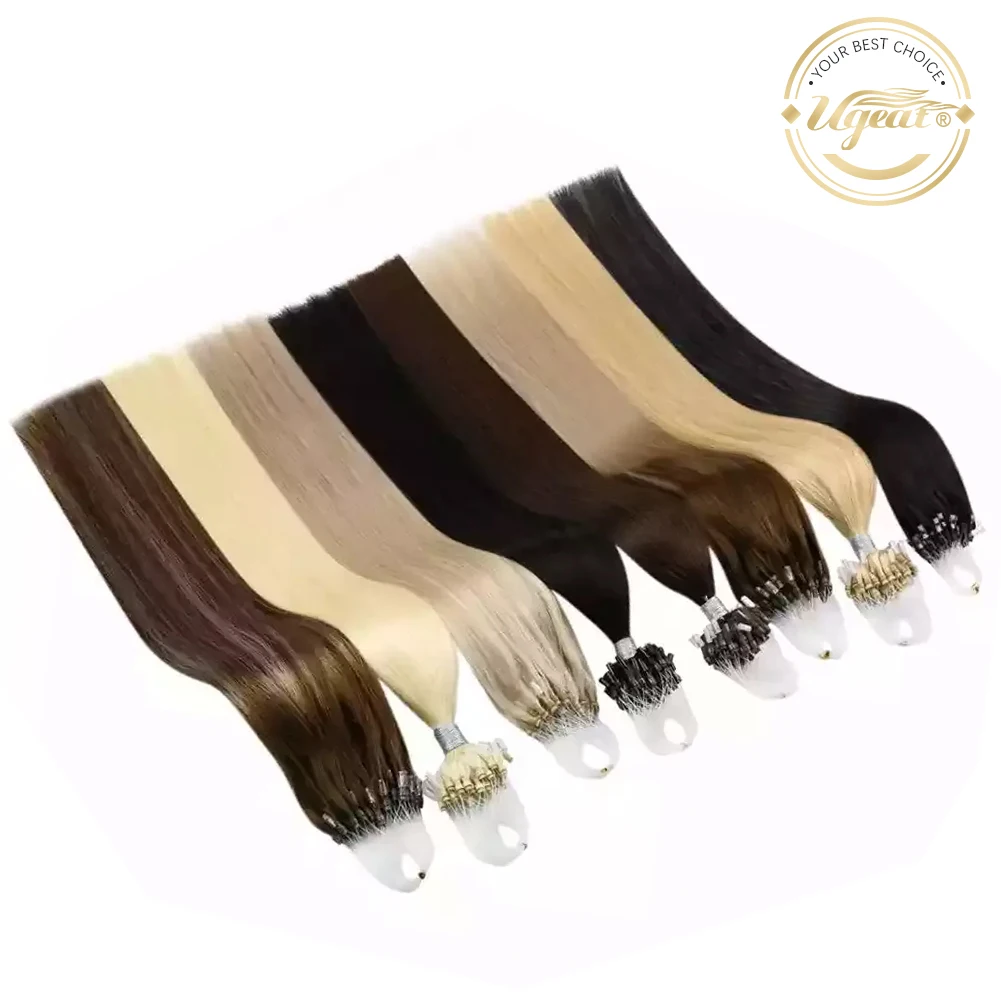 Ugeat-extensiones de cabello humano con Micro bucle, 14-24 , 1g/1s, 50g/100g, 20 colores